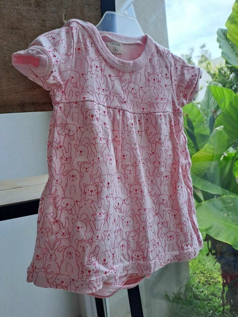 3M | Body - vestido MC rosa c dibujos de animales - GEORGE - Talle 3 meses