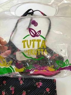 10A | Traje de baño dos piezas negro con flores. Tuta la Fruta. Talle 10. en internet