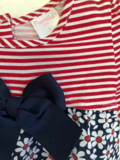 6M | Vestido ML con flores y rayas azul y rojo. Como nuevo. 6 meses. en internet