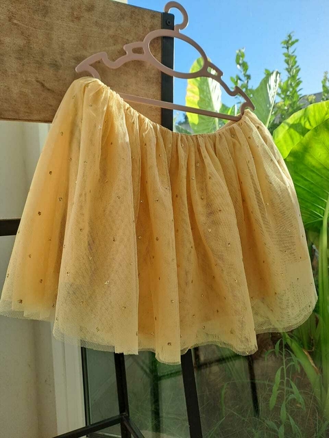 10A | Pollera de tul dorada c lentejuelas, c forro- LITTLE AKIABARA-Talle 10 años