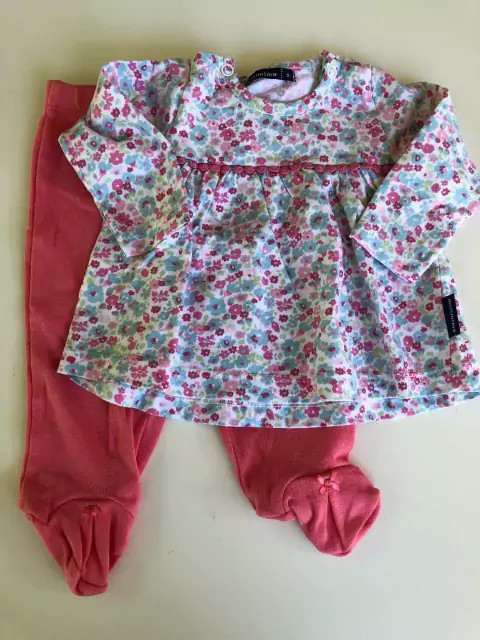 SET 3M | Remera ML con flores y pantalón ranita rosa. MIMO y CARTERS. 3 meses.