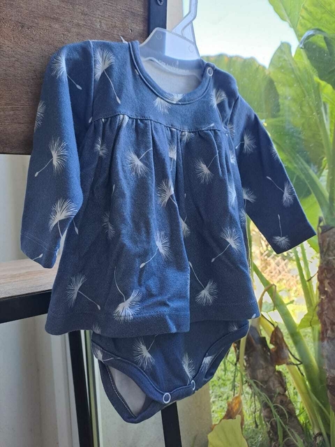 1/3M | Body ML tipo vestido de algodón, azul c hojas blancas - SORVO - 1/3 meses,