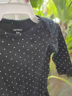 Set 3M | 2 bodys ML: negro c lunares blancos + blanco c flores en rosa y verde - CARTERS / MIMO - Talle 3 meses - comprar online