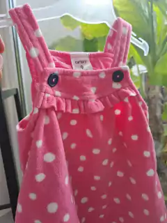 9M | Vestido SM polsr rosa fucsia c lunares blancos, botones azules - CARTERS - Talle 9 meses - comprar online