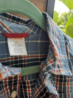 4A | Camisa ML a cuadros celeste y naranja, c aplique de dinosaurio - GYMBOREE - Talle 4 años - comprar online