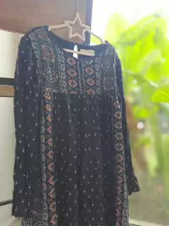 13/14A | Vestido corto ML negro c bulgaros y guardas en blanco y marrón, forrado - ZARA girls - Talle 13-14 años en internet