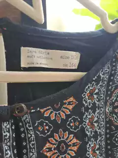 13/14A | Vestido corto ML negro c bulgaros y guardas en blanco y marrón, forrado - ZARA girls - Talle 13-14 años - comprar online