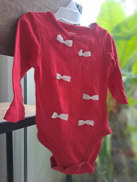 3M | Body ML rojo c apliques de moñitos blancos de tul - CARTERS - Talle 3 meses