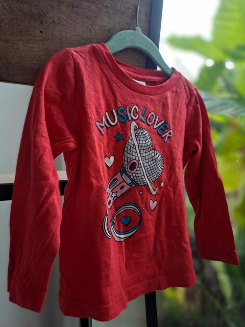 3/4A | Remera ML roja c corazon en bco c rosa y turquesa - GRISINO - Talle 3-4 años