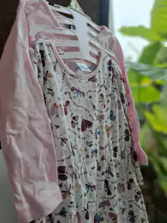 2/3A | Set 2 vestidos ML: rosa c mariposas+bco c mariposas violetas-BROER-Talle 2-3 años - comprar online