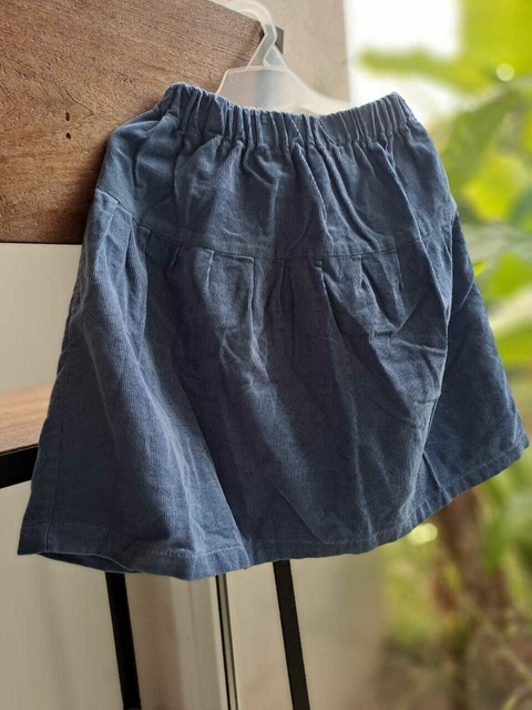 2A | Pollera amplia de corderoy azul grisaceo cintura elástica - Talle 2 años