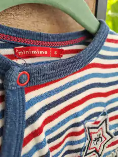 Talle S | Pijama entero prendido, a rayas azul celeste y rojo - MIMO - Talle S - comprar online