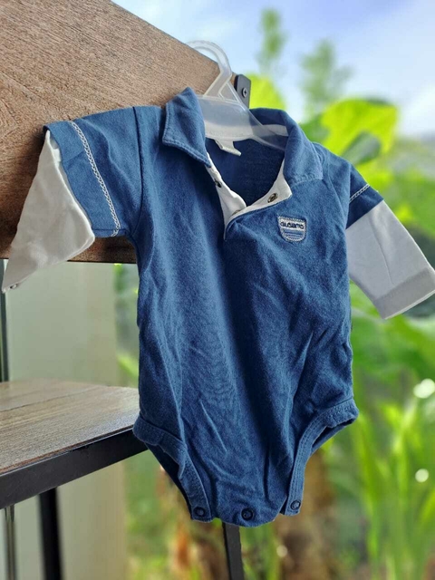 3M | Body ML azul c mangas largas blancas , c cuello- GLOBITO - Talle 3 meses