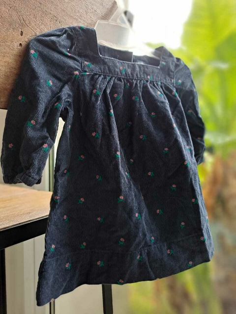 0/3M | Vestido ML azul corderoy c florcitas rosas- GAP -Talle: 0a3 meses