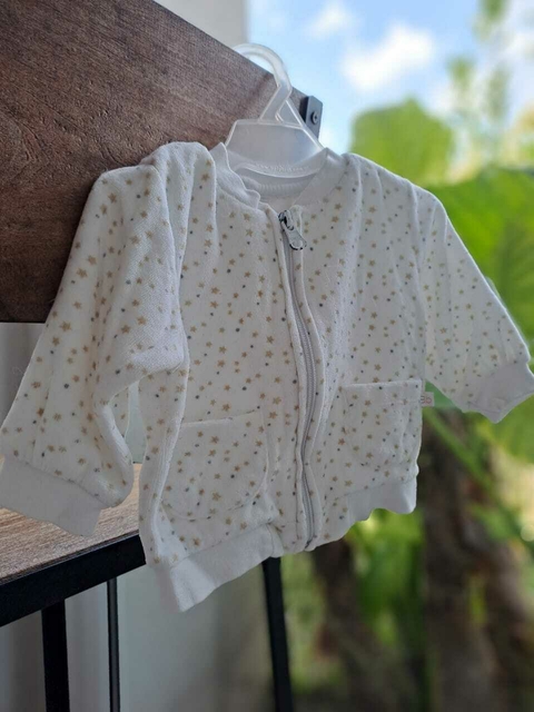 Buzo c cierre plush blanco c etsrellas beige y gris - BB CHEEKY - Talle 0a3 meses