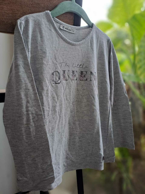 Outlet- Remera ML gris c letras y flores rosas - WEAK MEAK - Talle 2 años