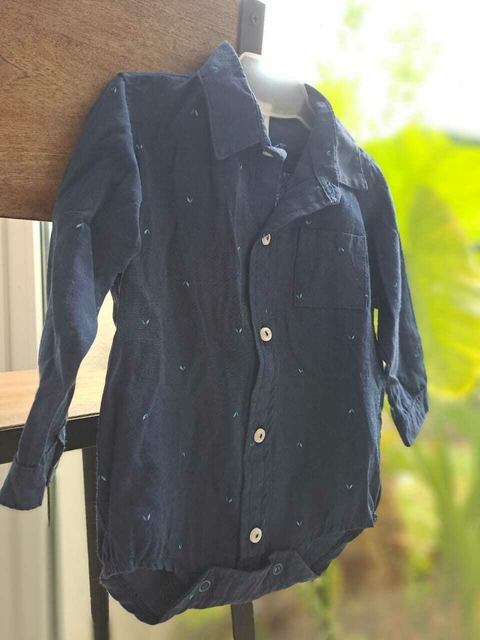 3M | Body camisero ML azul c hojitas verdes - PCM -Talle 3 meses