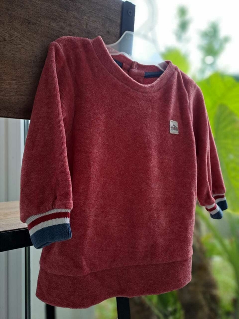 Buzo rojo puños rayados, plush - CHEEKY - Talle M(6a9 meses)