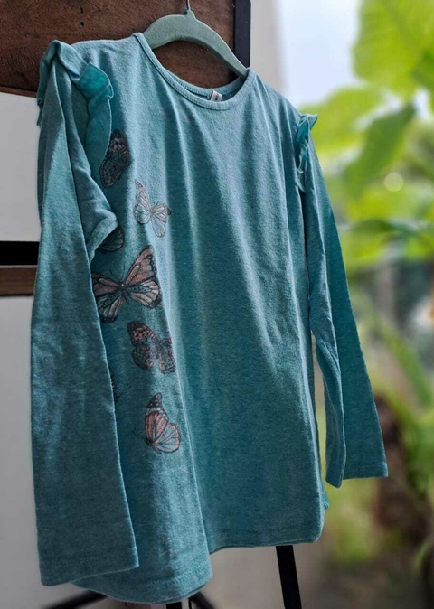 Remera ML celeste c mariposas brillantes - WEAK MEAK - Talle 8 años