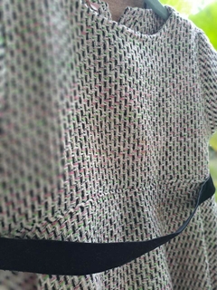 6A | Vestido MC lanilla tejido en blanco, negro, rosa y verde, cinturon ancho raso negro, pollera amplia - NUCLEO - Talle 6 años en internet