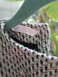6A | Vestido MC lanilla tejido en blanco, negro, rosa y verde, cinturon ancho raso negro, pollera amplia - NUCLEO - Talle 6 años - Lo Canto • Moda Circular