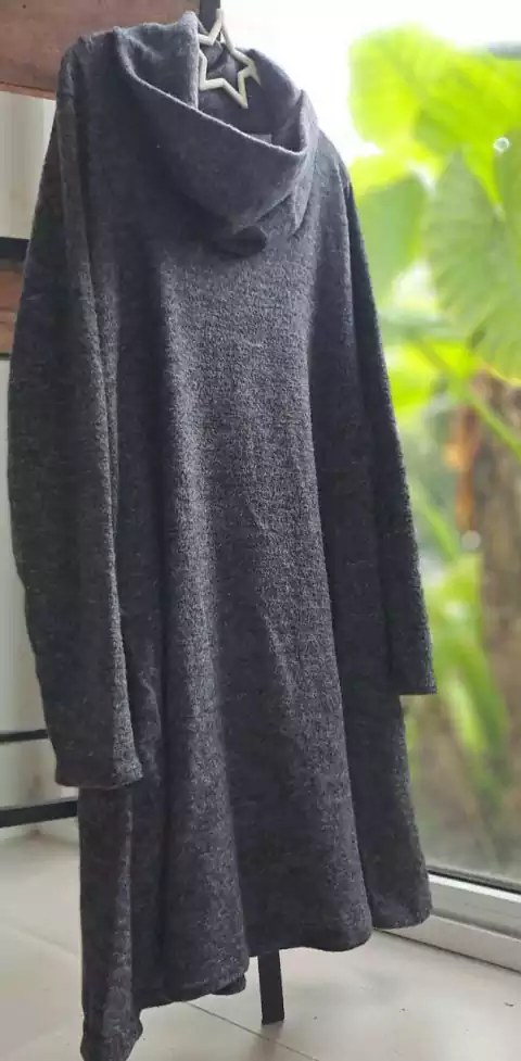 Vestido ML c cuello volcado de lana gris oscuro - Talle 4(M-L)