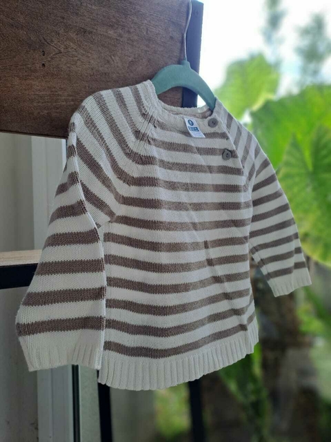 Saco a rayas visón y blanco. 6 a 12 meses.