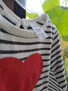 Sweater a rayas azul y blanco c corazon rojo - CARTERS - Talle 12 meses - comprar online