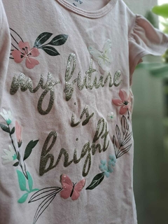 Remera MC rosa claro c flores y letras doradas - CARTERS - Talle: 3 años - comprar online