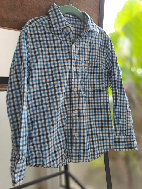 Camisa ML a cuadros azul y gris - CARTERS - Talle 5 años