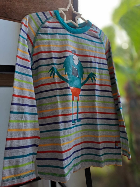 Remera ML gris a rayas multicolor c monstruo - GRISINO - Talle: 9 de la marca que es 8 años.