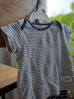 Set 3M | Remera MC blanca c rayas azules + pantalón algodon azul c rayas blancas pelota atras- CARTERS- Talle: 3 meses en internet