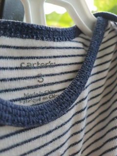 Set 3M | Remera MC blanca c rayas azules + pantalón algodon azul c rayas blancas pelota atras- CARTERS- Talle: 3 meses - Lo Canto • Moda Circular