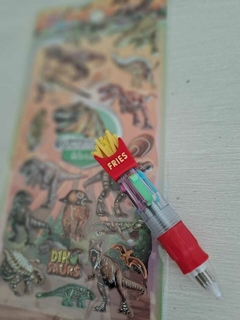 Set para regalar! Plancha stickers relieve dinosaurios + birome 4 colores "Fries" - - comprar online