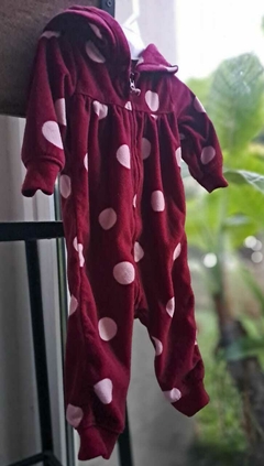OUTLET - Pijama polar entero capucha, bordó con lunares rosas - CARTERS - Talle 6 meses