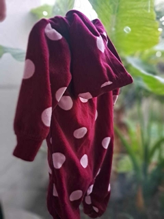 OUTLET - Pijama polar entero capucha, bordó con lunares rosas - CARTERS - Talle 6 meses en internet