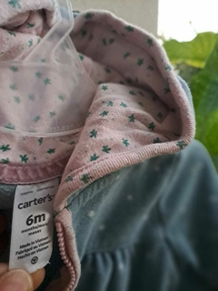 OUTLET - Pijama entero capucha y cierre polar celeste lunares blancos, interior rosa y etsrellas verdes, zorrito atras-CARTERS -Talle 6 meses en internet