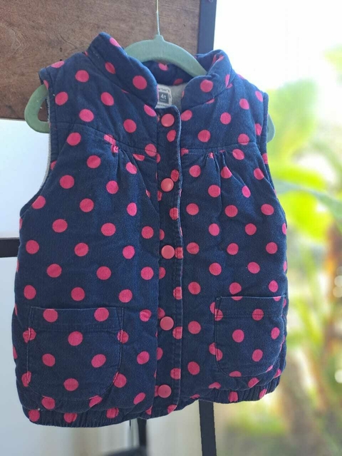 Chaleco azul con lunares rosas de corderoy y polar. CARTERS. 4 años.