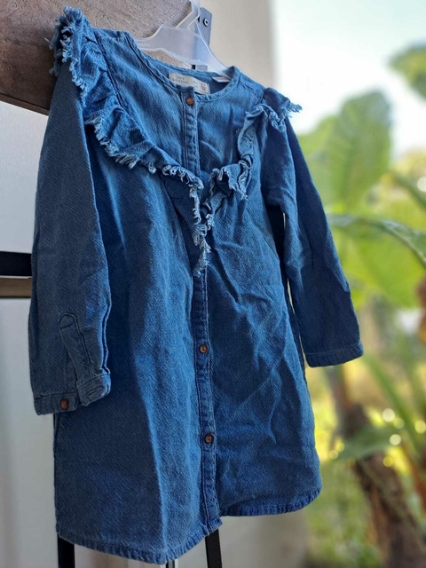 Camisa ML denim con volados- ZARA. 2/3 años.