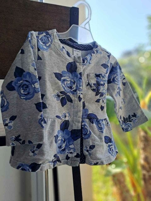 Buzo gris c flores azules - CARTERS - Talle 12 meses