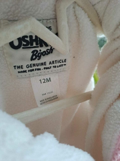 Campera chaleco impermeable rosa con lunares y moño en cintura, forrado en polar blanco - OSHKOSH - Talle 12 meses - Lo Canto • Moda Circular