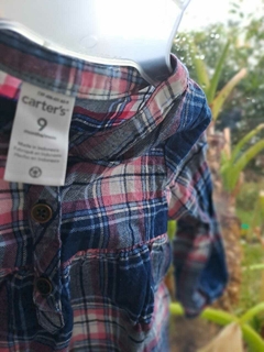 9M | Camisa ML a cuadros rosa y azul - CARTERS - Talle 9 meses - comprar online