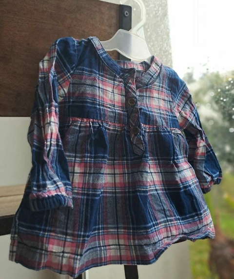 9M | Camisa ML a cuadros rosa y azul - CARTERS - Talle 9 meses