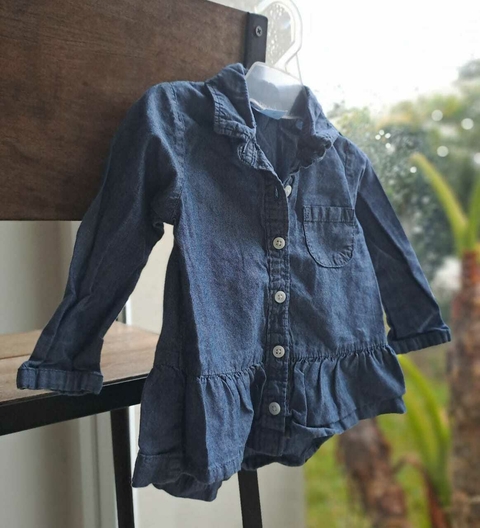 9M | Camisa de jean ML c volados abajo, azul - CARTERS - Talle 9 meses