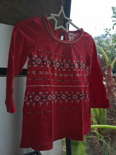 2A | Remera ML roja c guardas en azul, dorado y blanco - OSHKOSH - Talle: 2 años