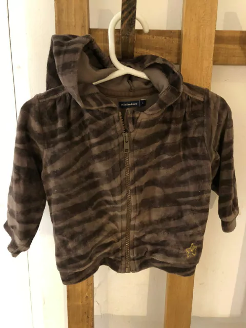 9M | Buzo con ciere y capucha de plush animal print. MIMO. 9 meses.