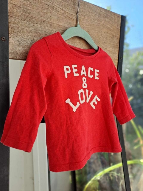 Remera ML roja c letras blancas glitter- OSHKOSH - Talle 12 meses