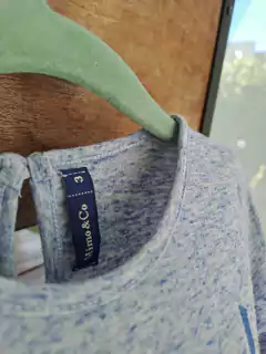 Remerra ML celeste jaspeada c letras azules glitter - MIMO - Talle 3 años - comprar online