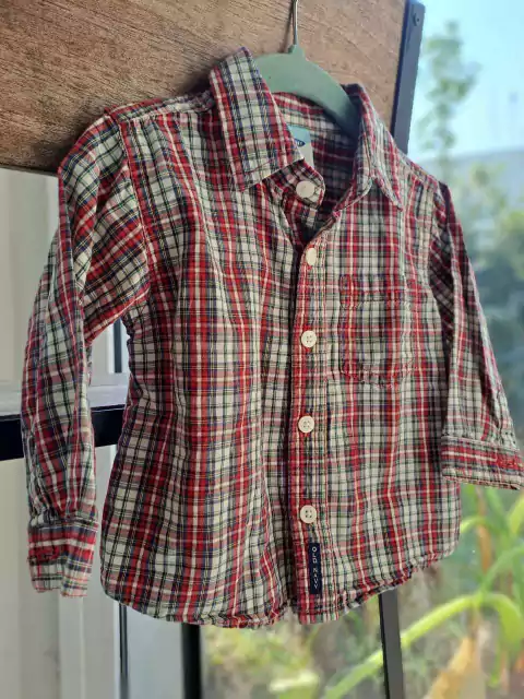 Camisa ML a cuadris rojo y azul - OLD NAVY - Talle 6 a 12 meses