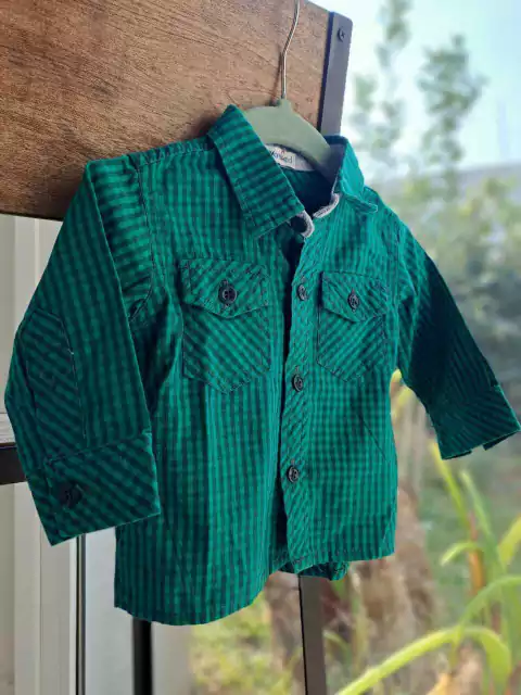 3/6M | Camisa ML a cuadros verde y azul - ADVANCED. Talle M (3a6 meses)